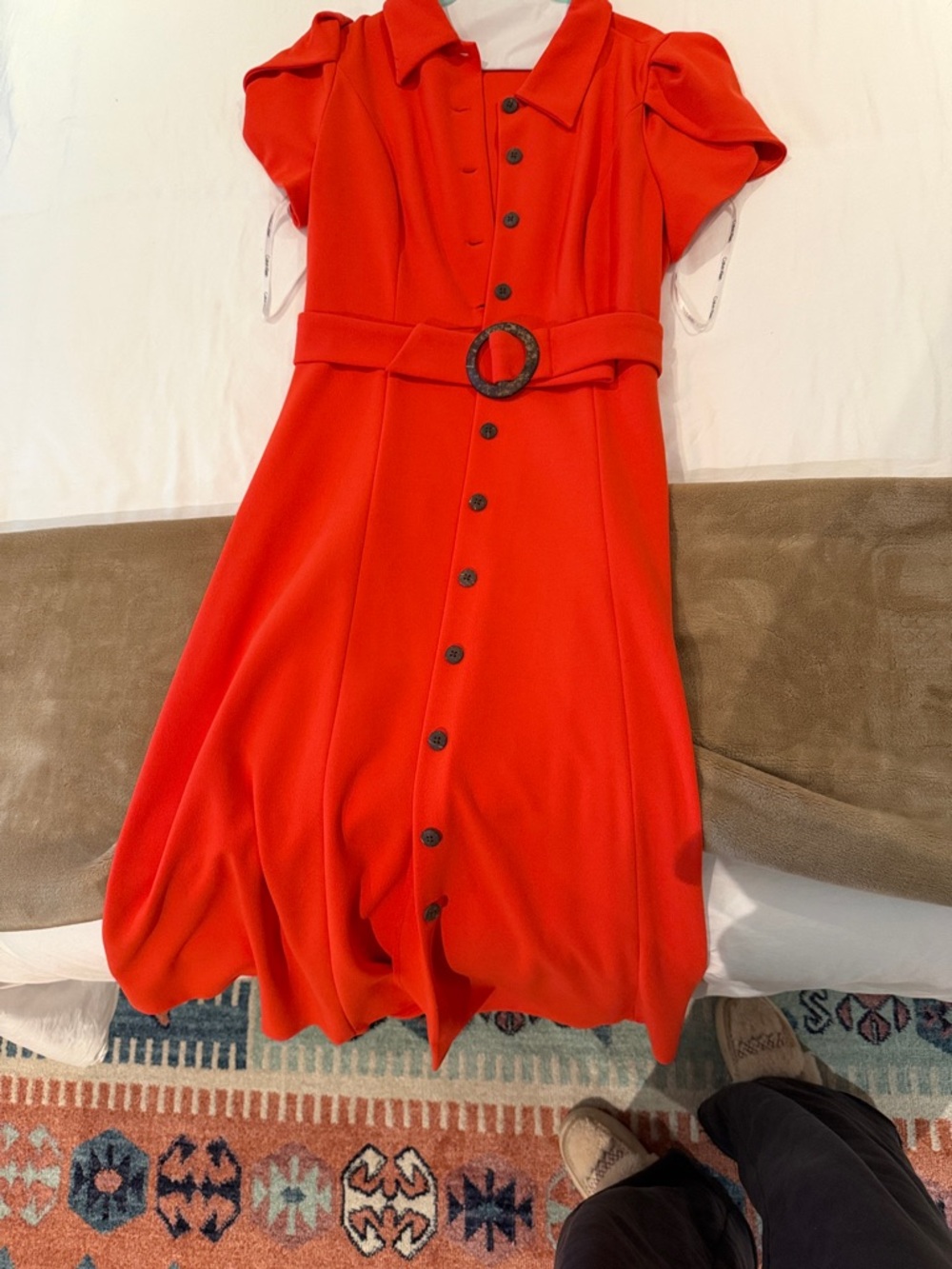 Calvin Klein Red Button-Front Belted Midi Dress